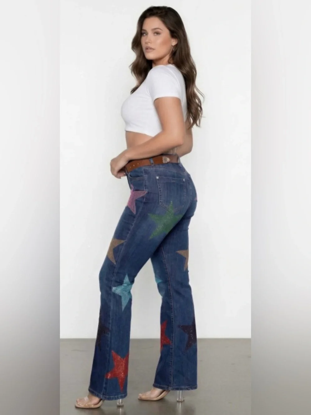 Mid Rise Star Rhinestone Bootcut Jeans - Picture 4 of 6